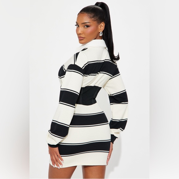 Striped Black and White Women's dress - Picture 2 of 4